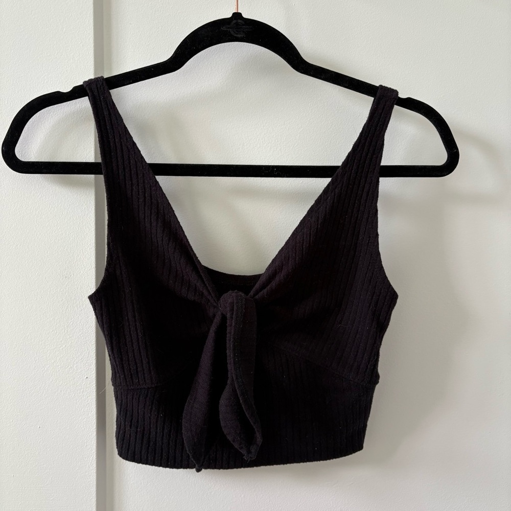 Abercrombie and Fitch Black Ribbed Tie-Front Crop Top